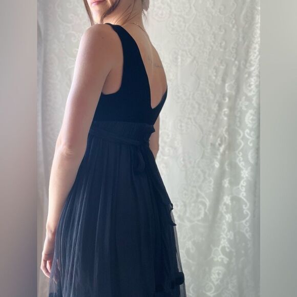 Anthropologie Ruth Black Velvet and Silk Empire Waist Party Cocktail Dress - Picture 7 of 16